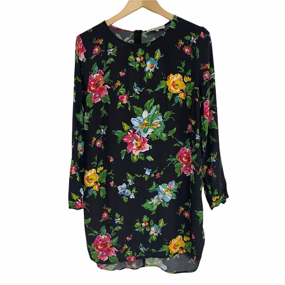 WAYF Dress SZ Medium Floral Hi Lo Shift Dress Long Sleeves Mini Garden Party - Picture 3 of 11